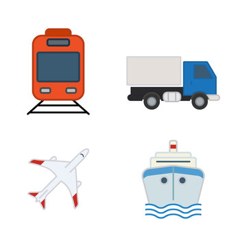 The 4 methods and types of transport for delivery. Ground, water, air, railway