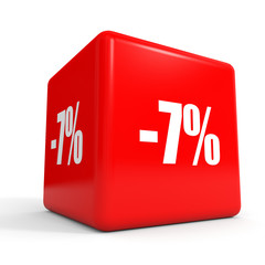 Seven percent off. Discount 7 %. Red cube.