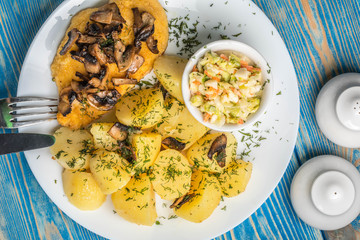 Fried chicken breast. Top view.