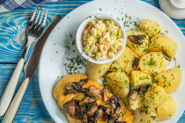 Fried chicken breast. Top view.