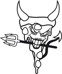 hölle dämon teufel satan böse gemein hörner stück salami pizza lecker essen hunger comic cartoon