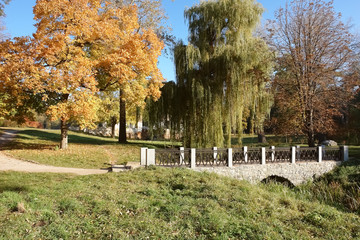 Autumn landscape in the arboretum Alexandria on a sunny day.