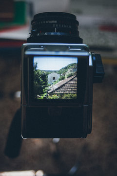 looking inside a medium format film camera