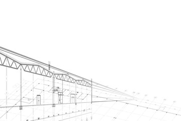 Background -architectural drawing of industrial building