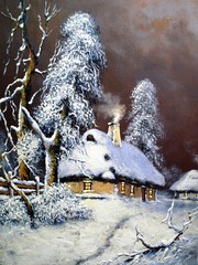 Winter landscape. Oil paintings, canvas, art