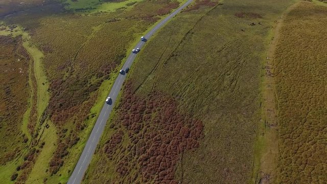 Cars Driving on Scenic Highway through Beautiful Green Landscape, Aerial Drone Footage