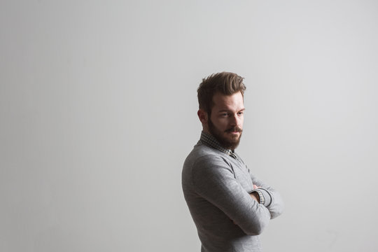 Attractive moody bearded young man