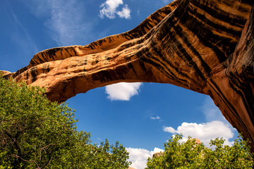Natural Bridges National Monument: Sipapu Bridge seen from underneath with copy space under and over the bridge.