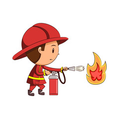 Fototapeta premium Child firefighter fire extinguisher