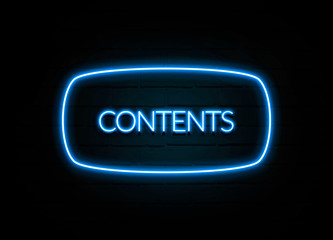 Contents  - colorful Neon Sign on brickwall