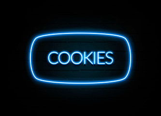 Cookies  - colorful Neon Sign on brickwall