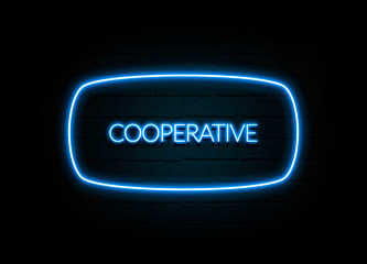 Cooperative  - colorful Neon Sign on brickwall