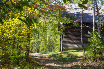 Log cabin in the woods historic natural setting landscape