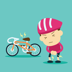 Naklejka premium cyclist experiencing testicle pain after cycling because the problem with the bike saddle