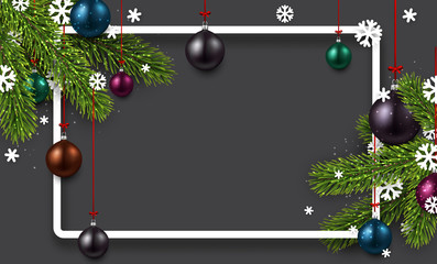 Grey background with colorful Christmas balls.