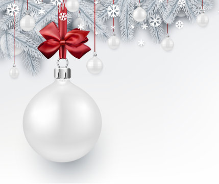 Background with white 3d Christmas ball.