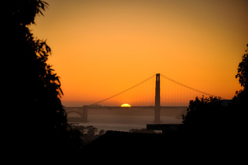 Sunset behind the Golden Gate Bridge of San Francisco