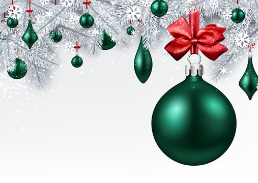 Background with green 3d Christmas ball.