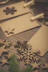 Christmas. Gifts. Cardboard name tags on a string