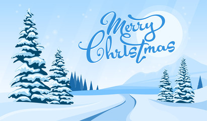 Winter landscape with Merry Cristmas