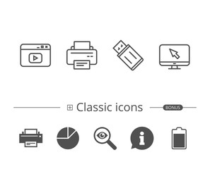 Printer, USB flash drive and Monitor icons.