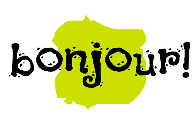 Bonjour sticker. Hello in frech language. Authentic design graphic stamp. Original series © lkeskinen