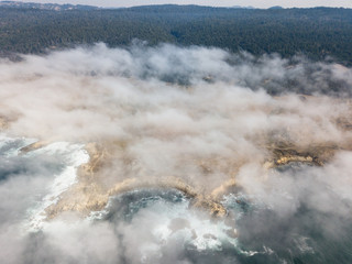 Aerial View of Fog and Northern California Shoreline