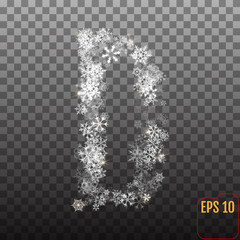 Alphabet from sparkling snowflakes. Transparent Silver snowflakes. The letter 