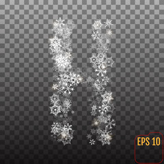 Alphabet from sparkling snowflakes. Transparent Silver snowflakes. The letter 