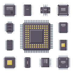 CPU microprocessors microchip vector illustration hardware component equipment.