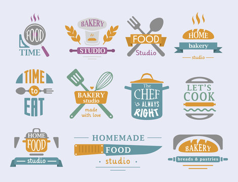 Cooking badge motivation text vector illustration bakery shop food typography labels design elements