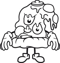 gesicht kopf monster schleimig pilze funghi champignons runter hängen auf dem kopf stück salami pizza lecker essen hunger comic cartoon