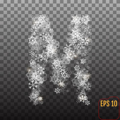 Alphabet from sparkling snowflakes. Transparent Silver snowflakes. The letter 