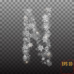 Alphabet from sparkling snowflakes. Transparent Silver snowflakes. The letter 