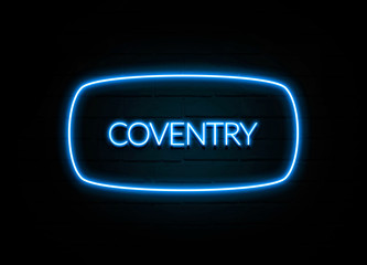 Coventry  - colorful Neon Sign on brickwall