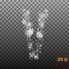 Alphabet from sparkling snowflakes. Transparent Silver snowflakes. The letter 