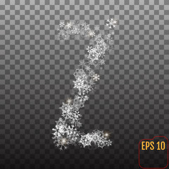 Alphabet from sparkling snowflakes. Transparent Silver snowflakes. The letter 