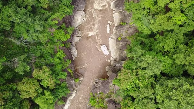 An aerial view from a drone of a river at Oob Luang nation park in Chiangmai, Thailand
