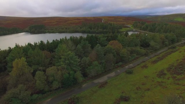 Venford Reservoir / Lake, Beautiful British Countryside Scenic, Dartmoor National Park, Aerial Drone Shot