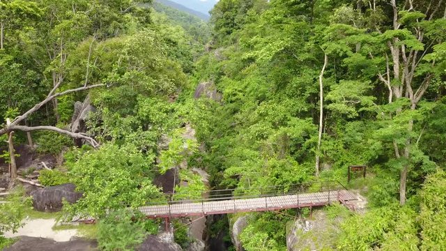 An aerial view from a drone of a river at Oob Luang nation park in Chiangmai, Thailand
