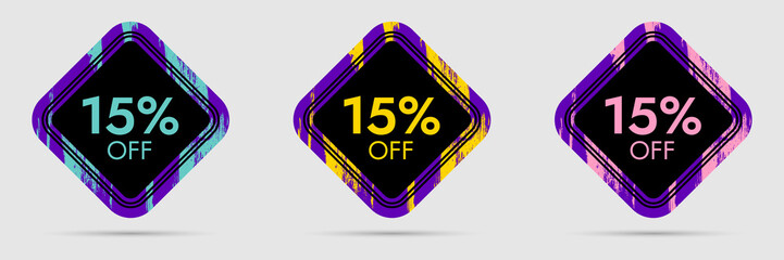15% Off Discount Sticker. 15% Off Sale and Discount Price Banner
