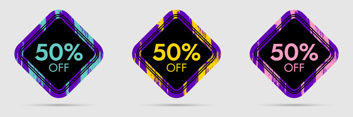 50% Off Discount Sticker. 50% Off Sale and Discount Price Banner