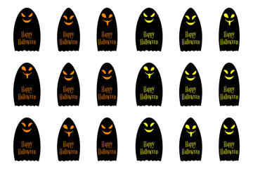 Halloween ghost with inscription Happy Halloween, set of vector black ghosts halloween