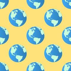 Seamless Pattern Globe earth on yellow background. Flat design Vector Illustration EPS 10