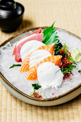 Raw and fresh sashimi set with salmon and tuna fish meat