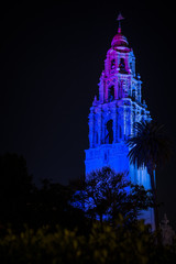 The California tower in Balboa park at night