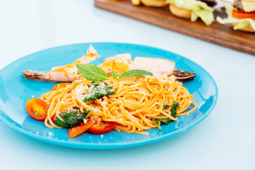 Spaghetti or pasta with prawn