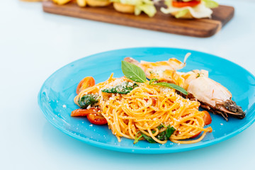 Spaghetti or pasta with prawn