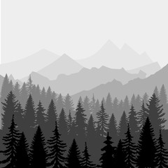 Fototapeta premium landscape. Panorama of mountains and forest silhouette. illustration