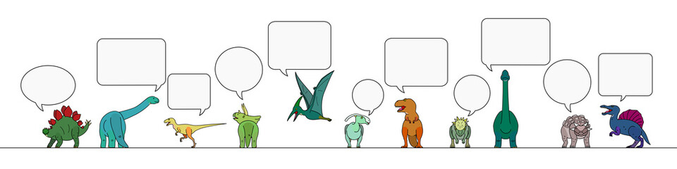 colorful dinosaur with speech bubbles border